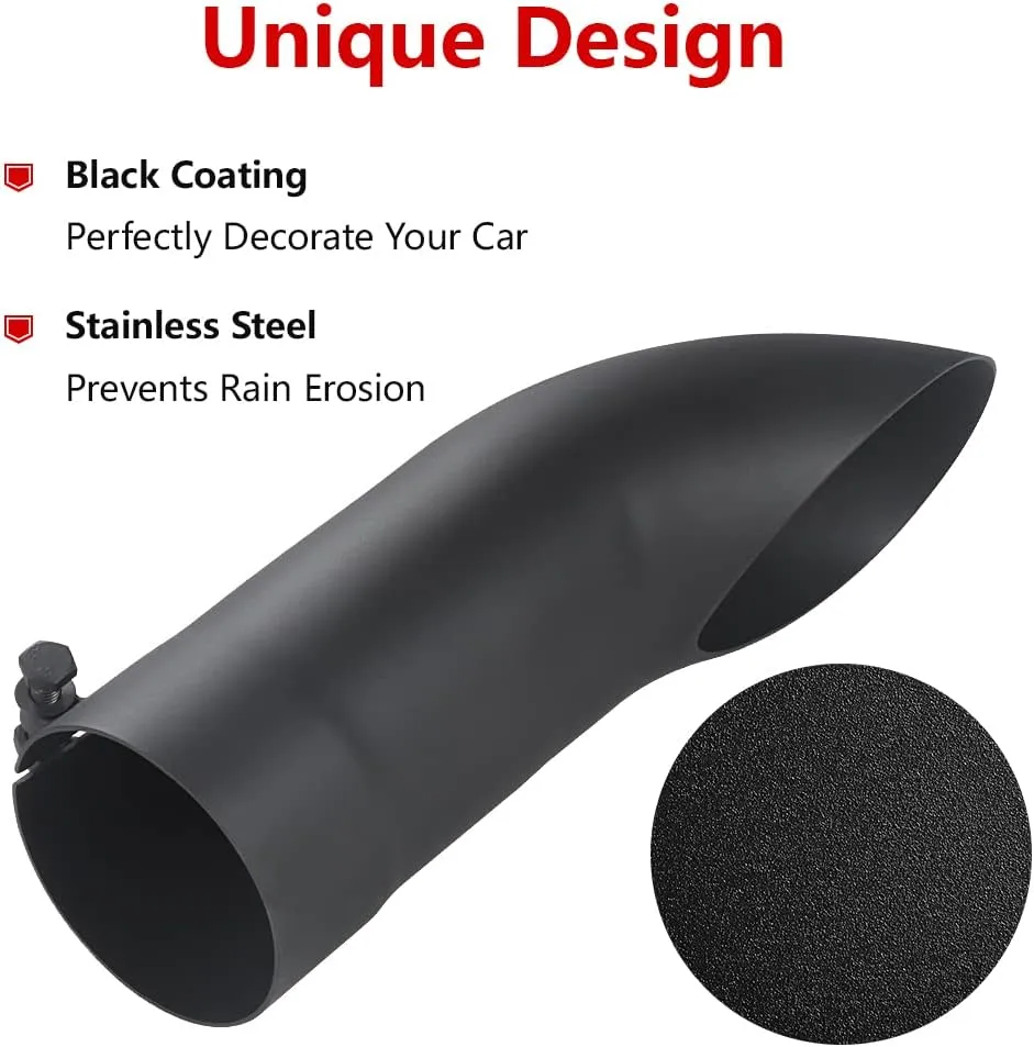 A-KARCK 3.5" Inlet Turn Down Exhaust Tip Black, 3.5" Inlet 3.5" Outlet 12" Overall Length Tailpipe Tip