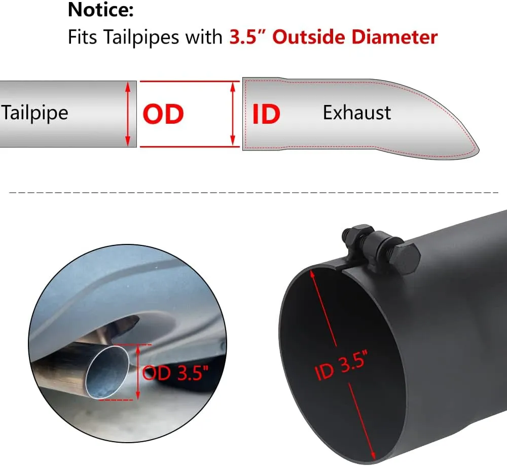 A-KARCK 3.5" Inlet Turn Down Exhaust Tip Black, 3.5" Inlet 3.5" Outlet 12" Overall Length Tailpipe Tip