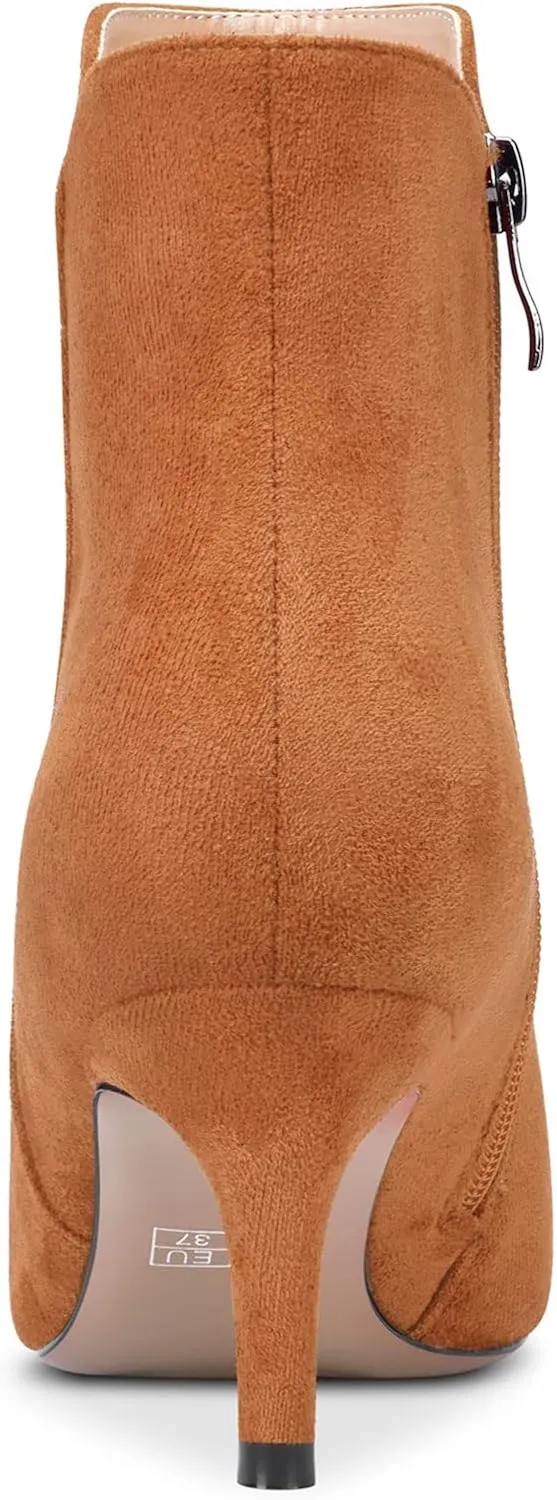 Aachcol Women Ankle Boots Short Bootie Close Pointed Toe Slip-on Stiletto Mid Heel Patent Zipper 2.5 Inch