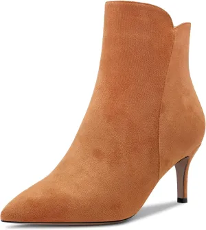 Aachcol Women Ankle Boots Short Bootie Close Pointed Toe Slip-on Stiletto Mid Heel Patent Zipper 2.5 Inch