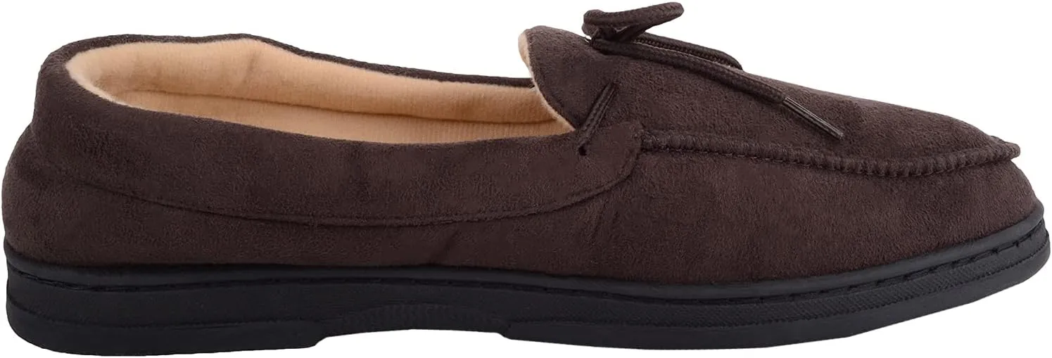 ABSOLUTE FOOTWEAR Mens Slip On Lightweight Moccasin Style Winter Slippers with Lace Up Design