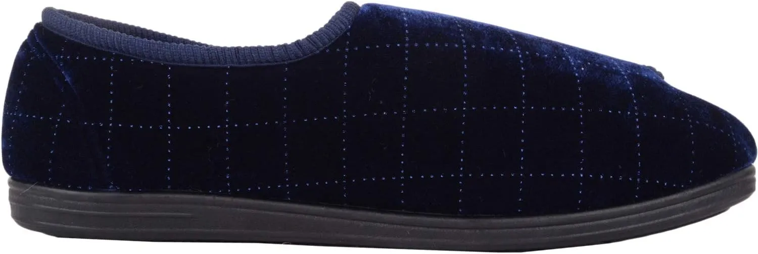 ABSOLUTE FOOTWEAR Mens Slip On Velour Style Slippers/Indoor Shoes with Ripper Fastening