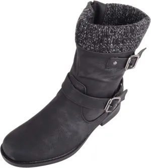 ABSOLUTE FOOTWEAR Womens Easy Slip On Faux Leather Winter Outdoor Walking Casual Boots