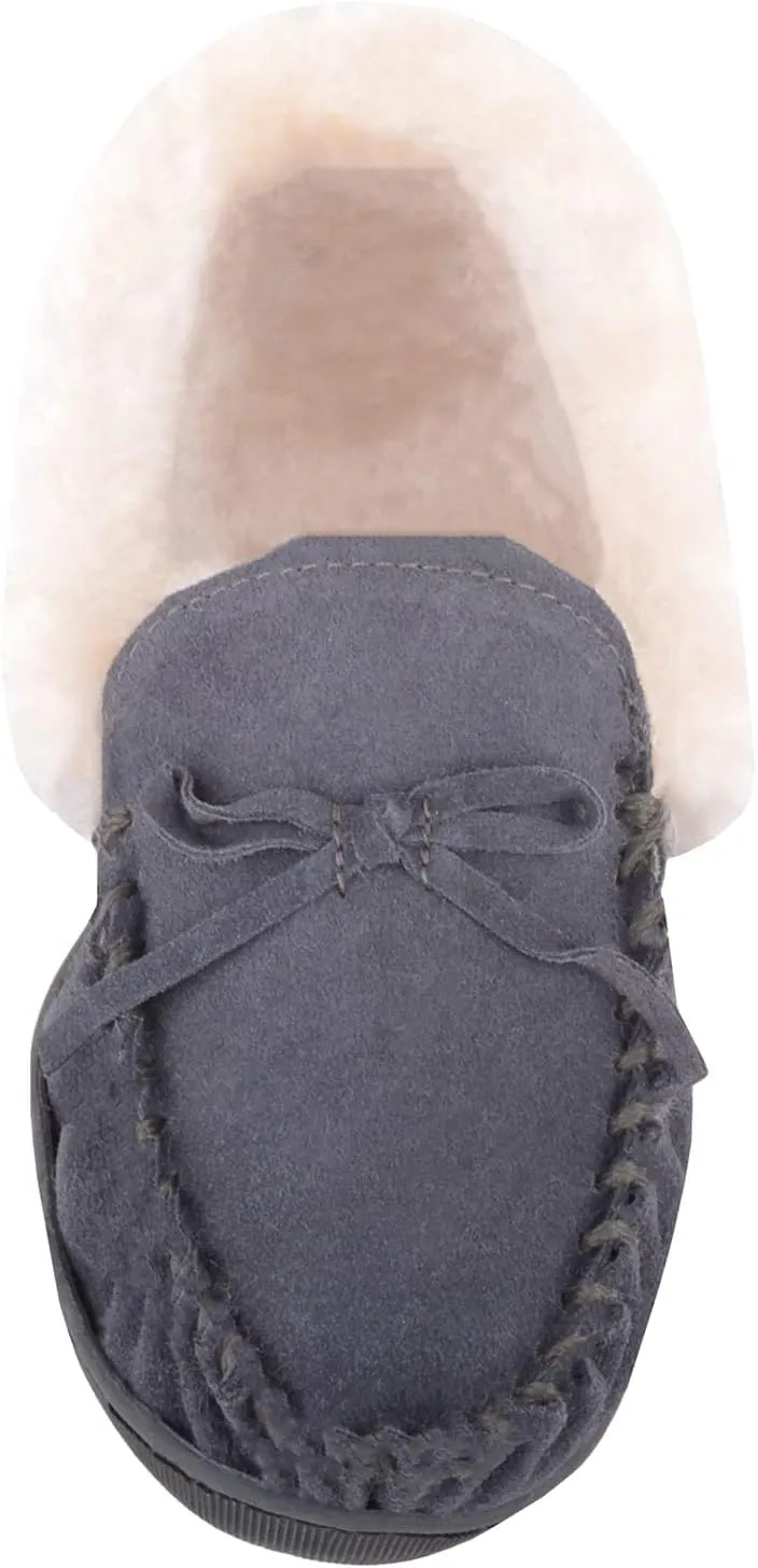 ABSOLUTE FOOTWEAR Womens Easy Slip On Winter Suede Fleece Lined Moccasin Style Slippers with Bow