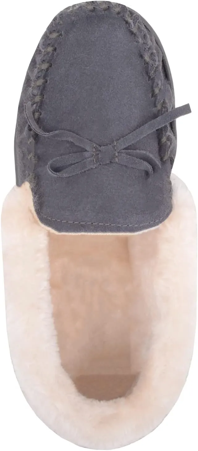 ABSOLUTE FOOTWEAR Womens Easy Slip On Winter Suede Fleece Lined Moccasin Style Slippers with Bow