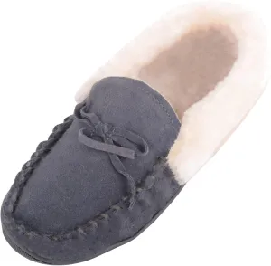 ABSOLUTE FOOTWEAR Womens Easy Slip On Winter Suede Fleece Lined Moccasin Style Slippers with Bow