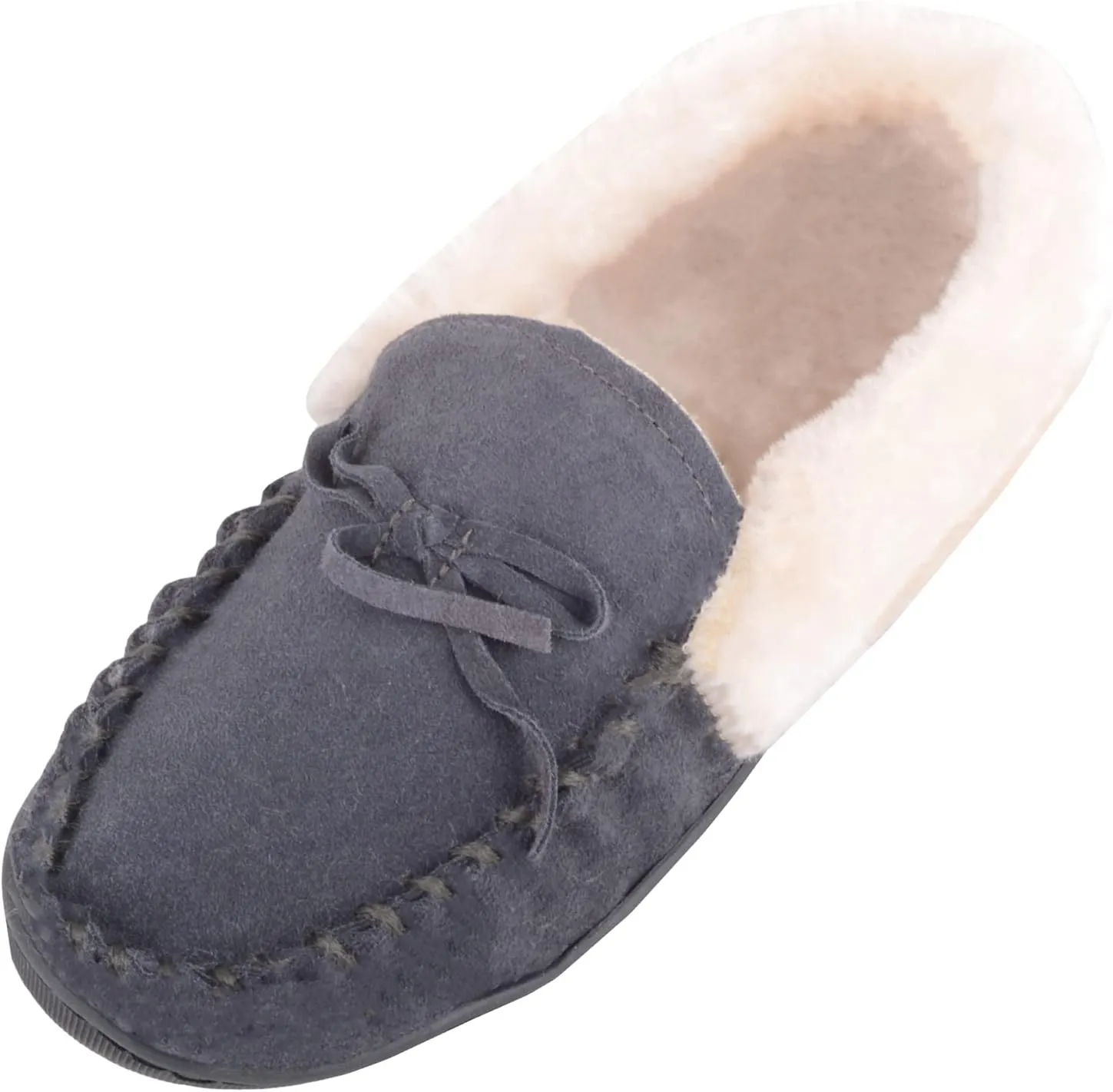 ABSOLUTE FOOTWEAR Womens Easy Slip On Winter Suede Fleece Lined Moccasin Style Slippers with Bow