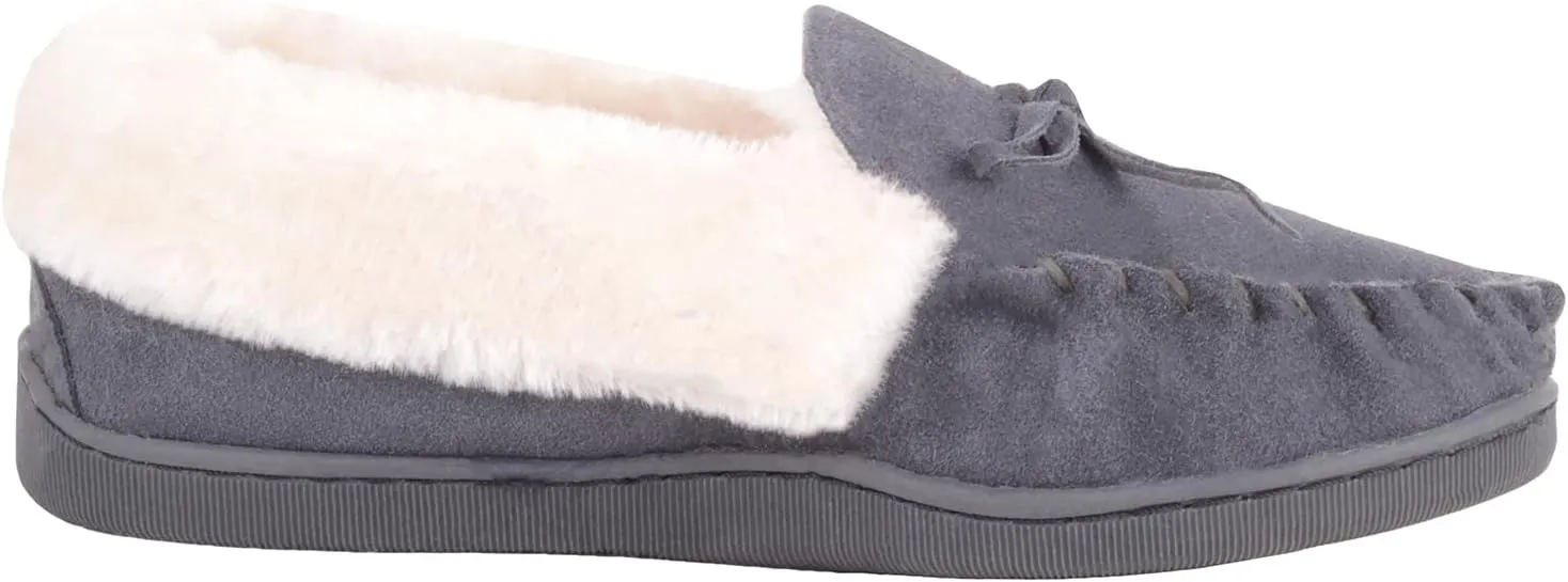 ABSOLUTE FOOTWEAR Womens Easy Slip On Winter Suede Fleece Lined Moccasin Style Slippers with Bow