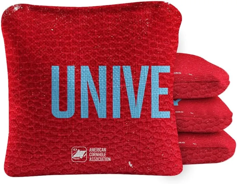 ACA Synergy Pro Dual Sided Cornhole Bags | University Red Design | Set of (4) All-Weather Resin Filled Stick & Slide Corn Hole Bags