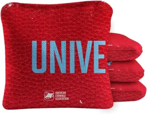 ACA Synergy Pro Dual Sided Cornhole Bags | University Red Design | Set of (4) All-Weather Resin Filled Stick & Slide Corn Hole Bags