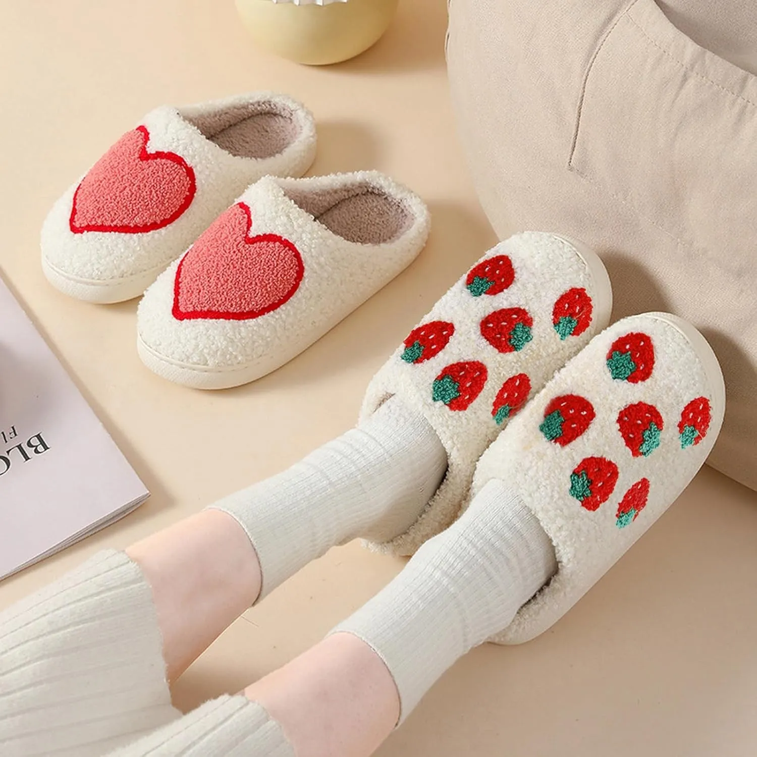 Adisputent Women's Fluffy Slippers - Warm, Cozy, Plush Fuzzy Cushion Slip-On House Slippers for Indoor and Outdoor
