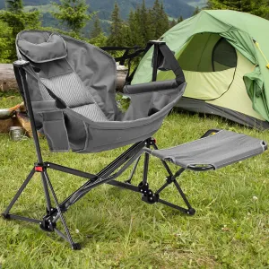 Ainfox Hammock Camping Chair with Footrest, Foldable Portable Rocking Chairs for Adults Outside Swinging Camp with Cup Holder Pillow for Outdoor Patio Poolside (Grey)