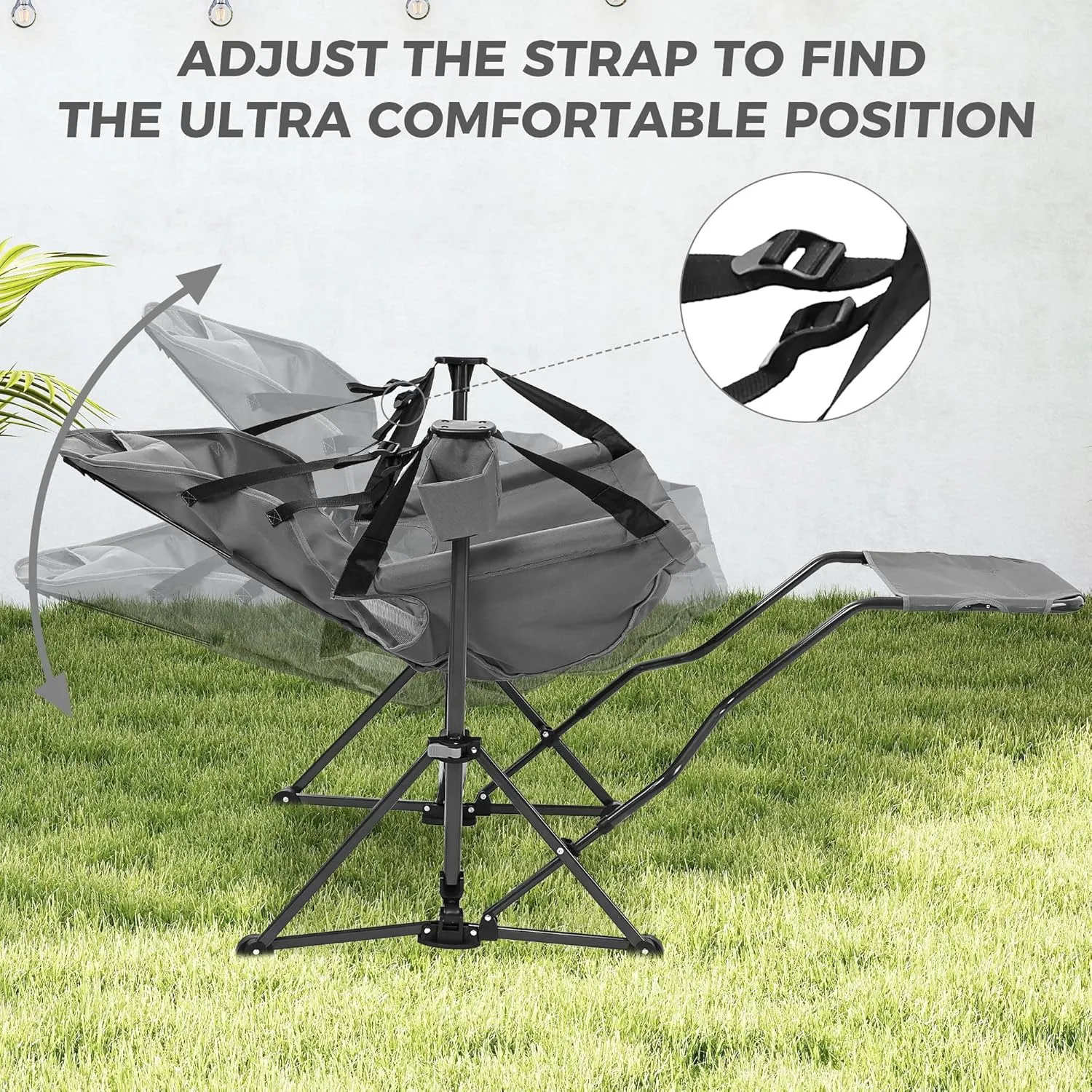Ainfox Hammock Camping Chair with Footrest, Foldable Portable Rocking Chairs for Adults Outside Swinging Camp with Cup Holder Pillow for Outdoor Patio Poolside (Grey)