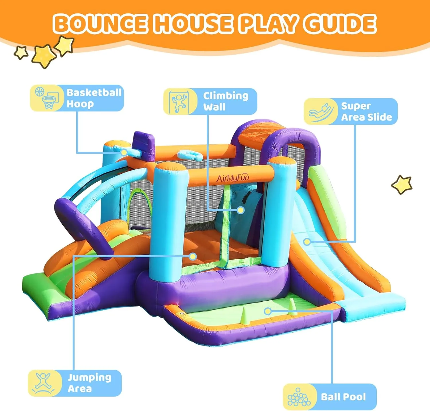 AirMyFun Inflatable Bounce House with Blower,Bouncy House for Kids Outdoor,Toddle Bouncy House Bounce Castle with Slide for Family Backyard