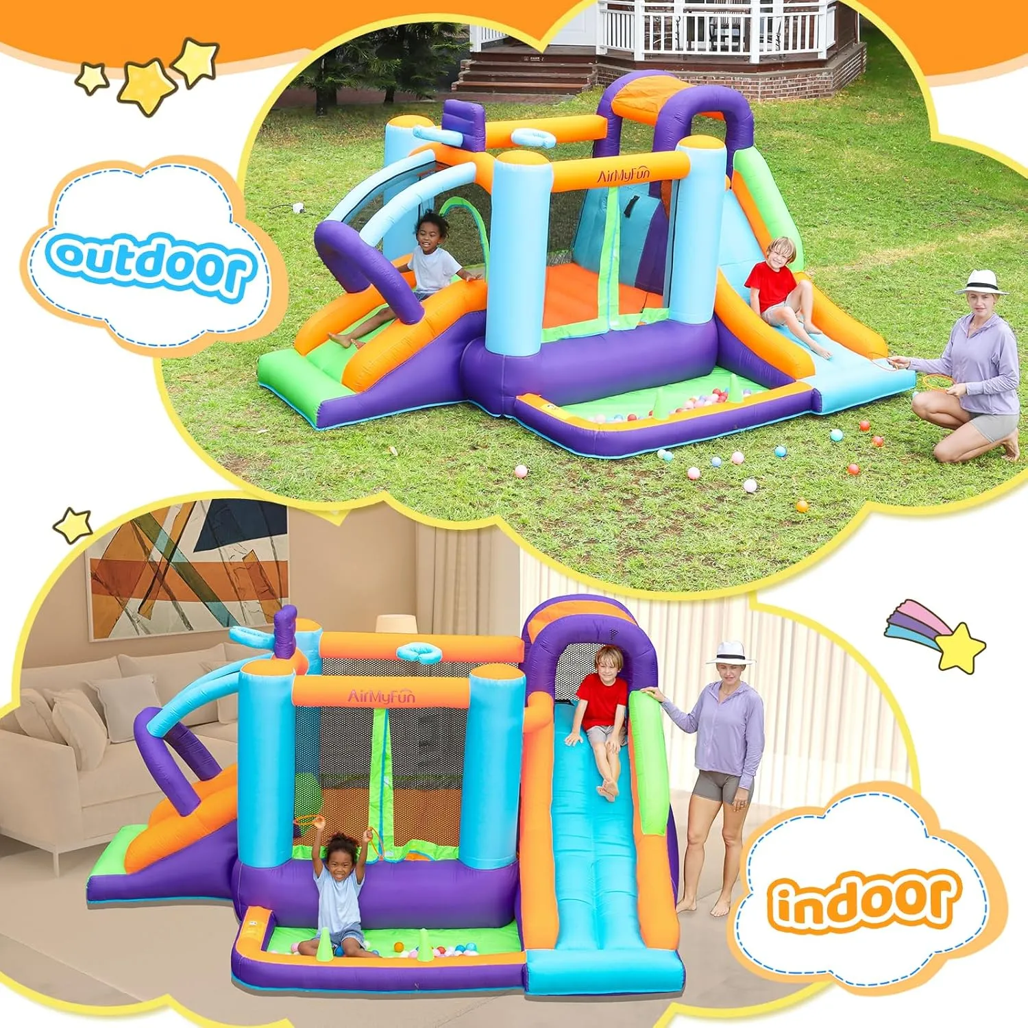 AirMyFun Inflatable Bounce House with Blower,Bouncy House for Kids Outdoor,Toddle Bouncy House Bounce Castle with Slide for Family Backyard