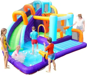 AirMyFun Inflatable Water Slide, Kids Bouncer Slide, Water Bouncy House for Wet and Dry with Climbing Wall, Jumping and Splash Pool,Water Bounce House with Slide for Big Kids