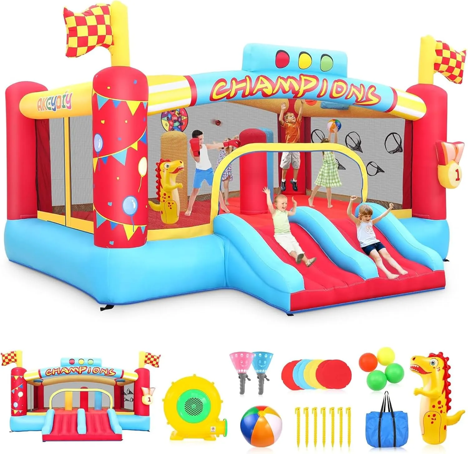 AKEYDIY Bounce House Ball Game Park- Large Bounce House for Kids 8-12, Sports Mania Bouncy House with Large Bounce Area/Dual Slides Inflatable Bouncer with Blower - Huge16ft x10ft
