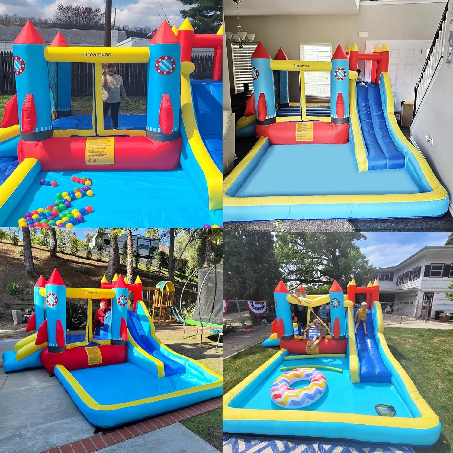 AKEYDIY Bounce House Water Slide Rocket Blast- 13X12ft Inflatable Water Slides Park for Kids 3-12, Large Adventure Water Park W/Pool,Climbing Wall,Bouncer Area/Water Bounce House for Kids Backyard