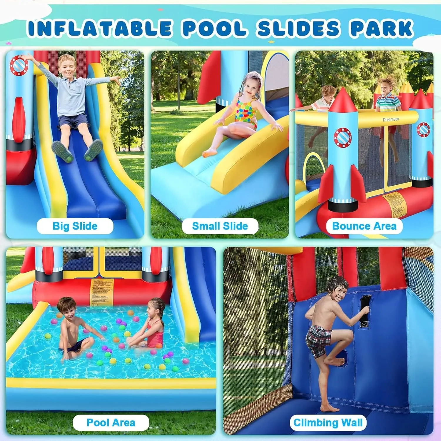 AKEYDIY Bounce House Water Slide Rocket Blast- 13X12ft Inflatable Water Slides Park for Kids 3-12, Large Adventure Water Park W/Pool,Climbing Wall,Bouncer Area/Water Bounce House for Kids Backyard