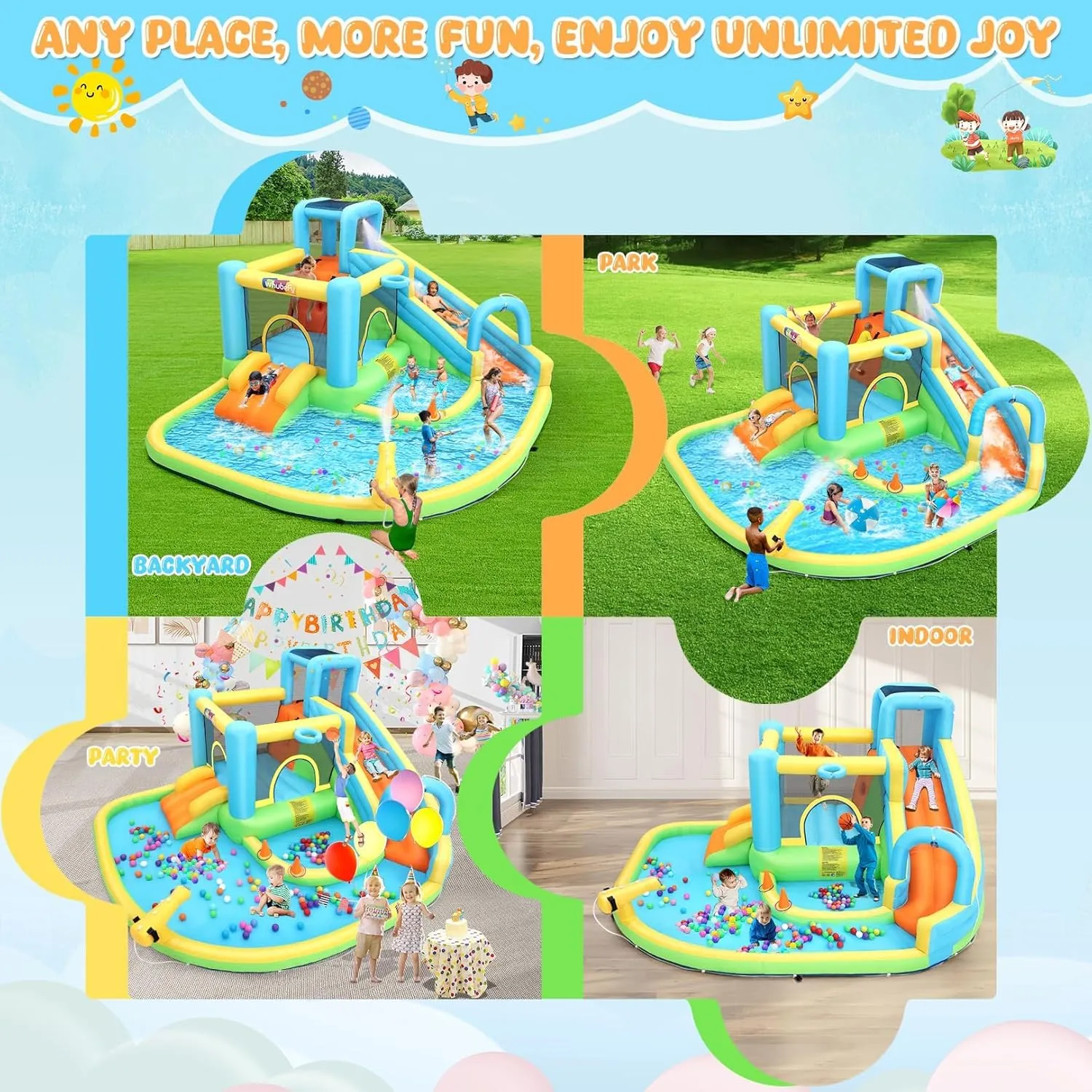 AKEYDIY Giant Bounce House Water Slide with Double Slide,Splashing Pool,Water Cannon,Climbing Wall, Large Water Park W/GFCI Blower,Adventure Water Slide Inflatable Water Park for Kids Backyard Summer