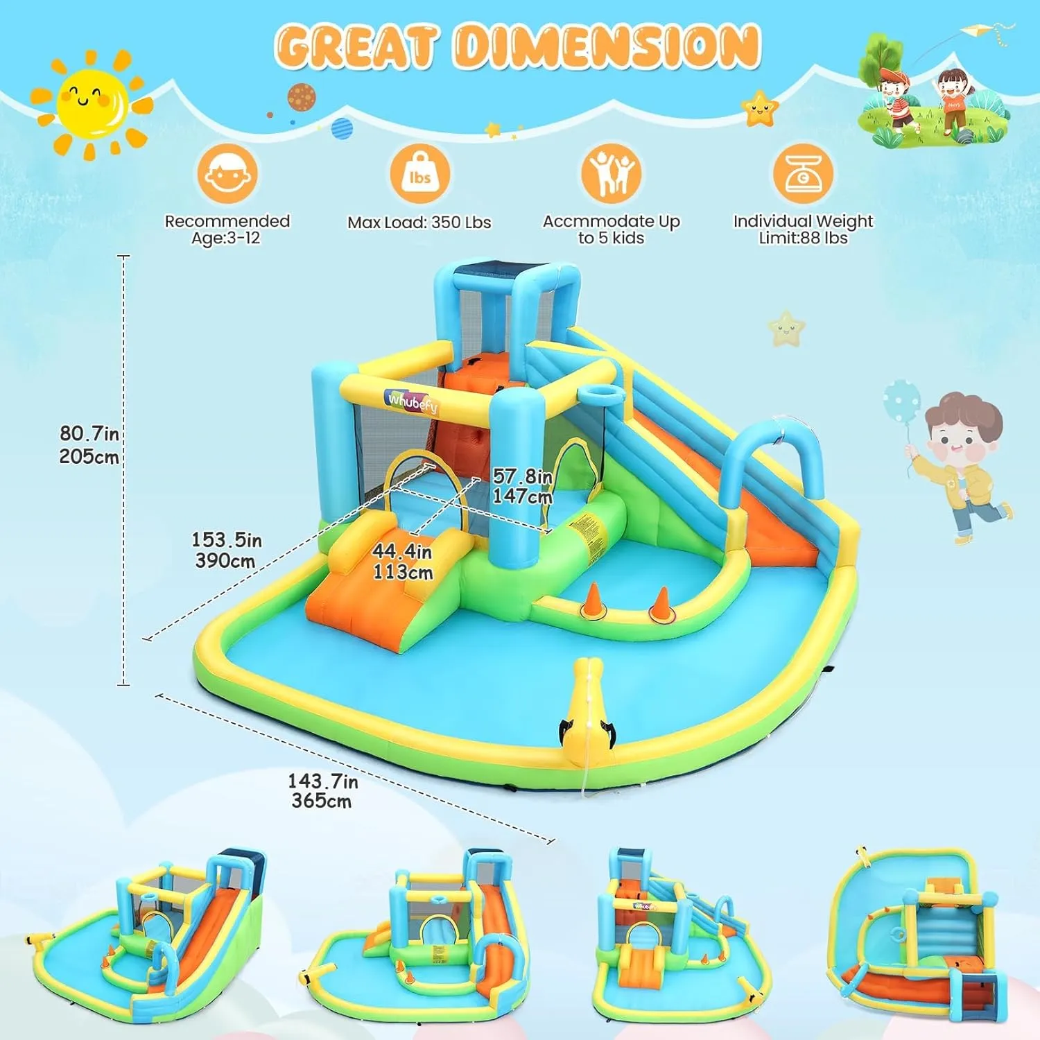 AKEYDIY Giant Bounce House Water Slide with Double Slide,Splashing Pool,Water Cannon,Climbing Wall, Large Water Park W/GFCI Blower,Adventure Water Slide Inflatable Water Park for Kids Backyard Summer