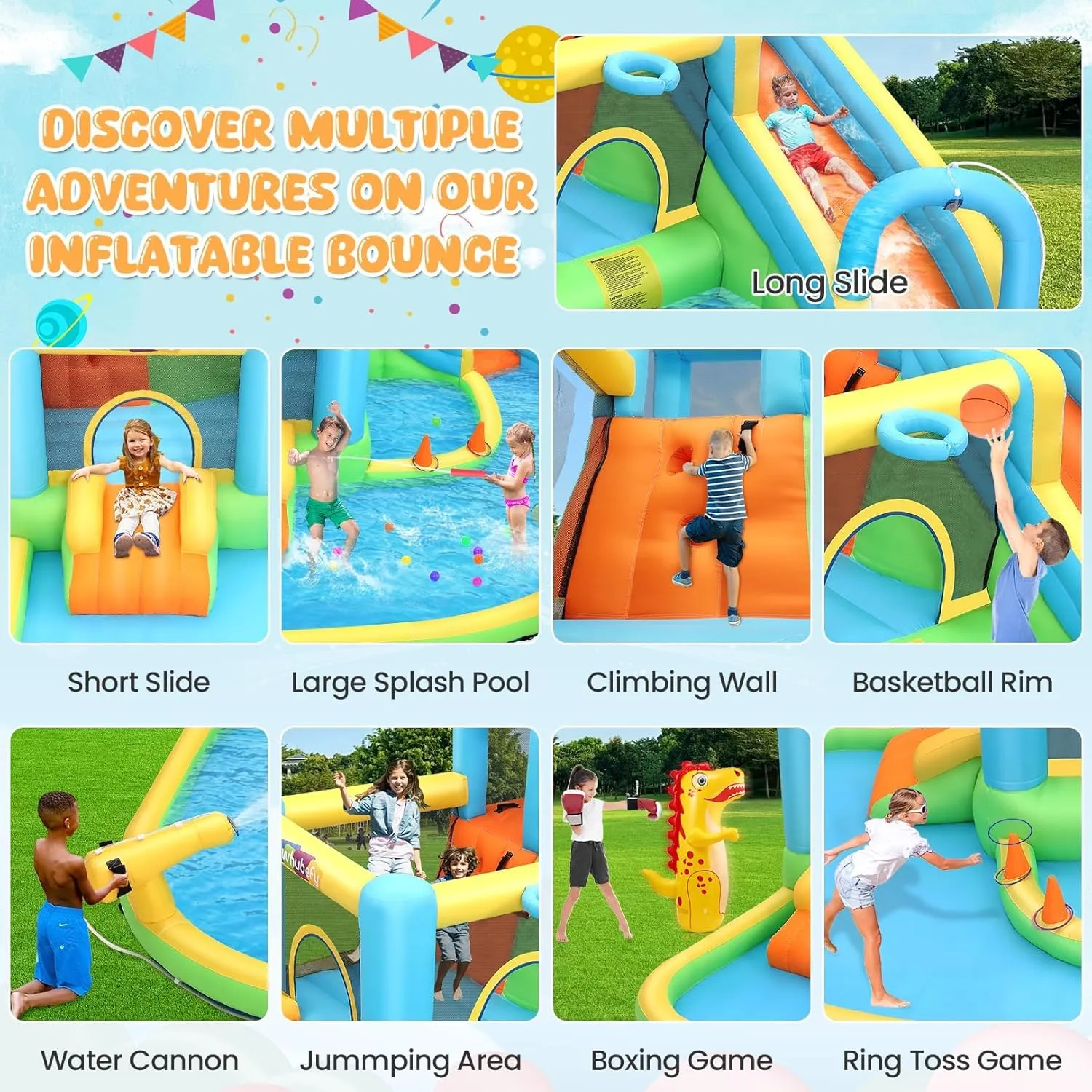 AKEYDIY Giant Bounce House Water Slide with Double Slide,Splashing Pool,Water Cannon,Climbing Wall, Large Water Park W/GFCI Blower,Adventure Water Slide Inflatable Water Park for Kids Backyard Summer