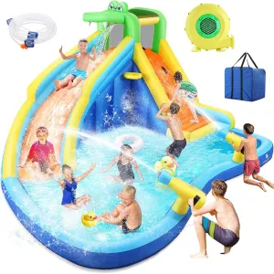 AKEYDIY Inflatable Water Slide,8-in-1 Blow Up Waterslide Bounce Castle with Blower for Kids 3-12,Outdoor Water Park Party Gift for Backyard with Splash Slide,Climbing Wall,Splash Pool, Basketball Hoop