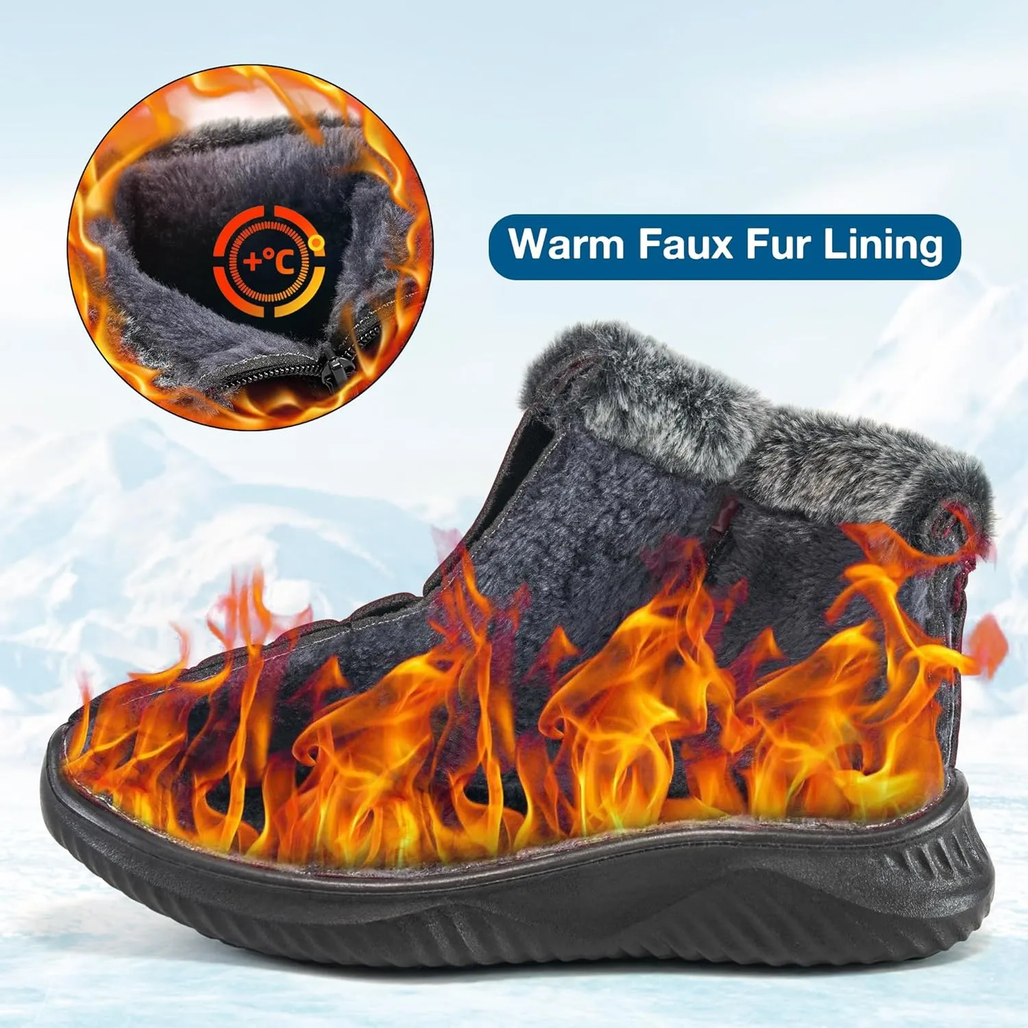 Alicegana Winter Boots for Women Warm Fur Lined Snow Shoes Slip on Ankle Booties Comfortable Anti Slip Outdoor Boots