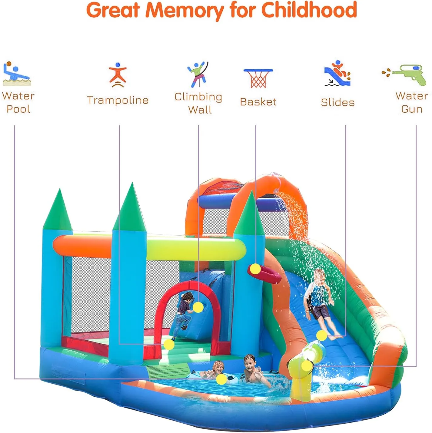 ALIFUN Inflatable Water Slides Park Inflatable Bounce House Bouncy Caslte House with Splash Pool Climb Wall with Blower