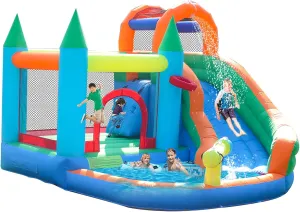 ALIFUN Inflatable Water Slides Park Inflatable Bounce House Bouncy Caslte House with Splash Pool Climb Wall with Blower