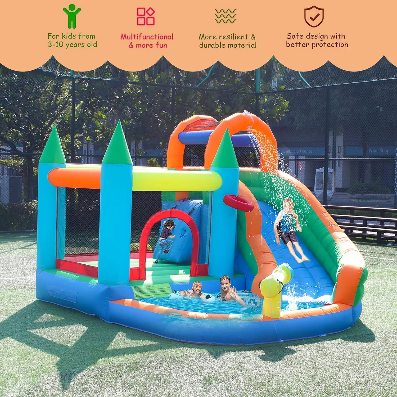 ALIFUN Inflatable Water Slides Park Inflatable Bounce House Bouncy Caslte House with Splash Pool Climb Wall with Blower