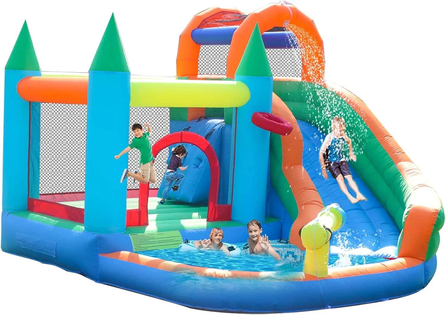 ALIFUN Inflatable Water Slides Park Inflatable Bounce House Bouncy Caslte House with Splash Pool Climb Wall with Blower