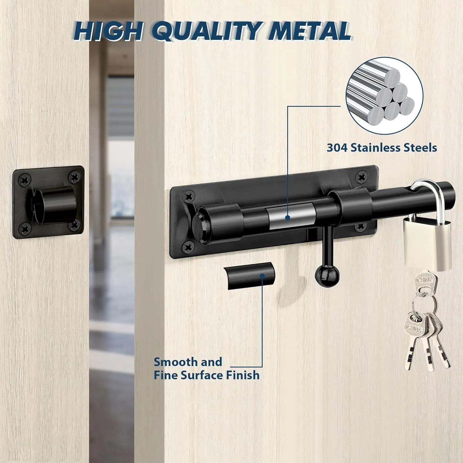 Alise 8inch Barrel Bolt Latch, Slide Bolt Latch, Heavy Solid 304 Stainless Steel Slide Lock for Fence/Wooden/Barn Door/Interior/Outdoor,Matte Black