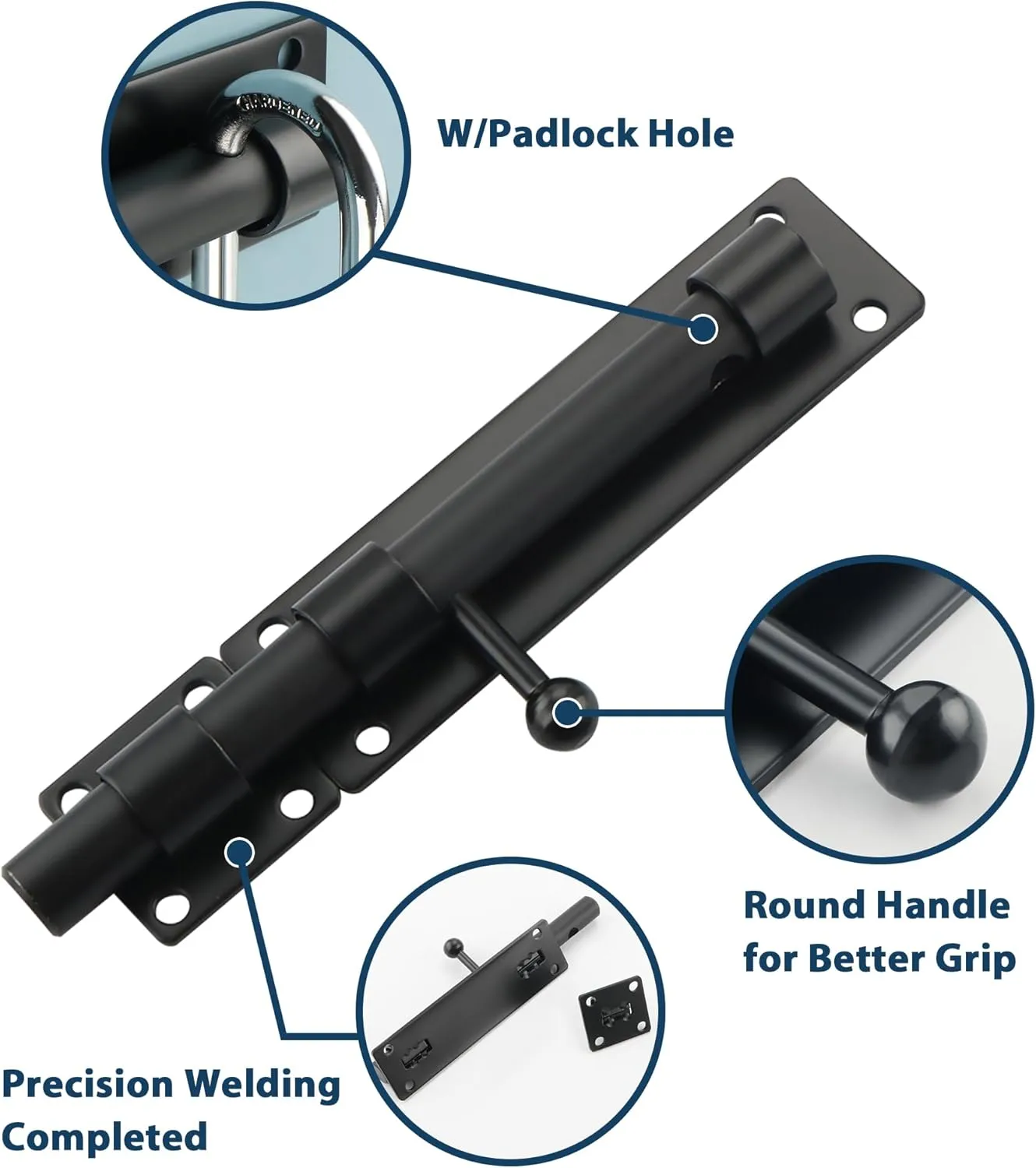 Alise 8inch Barrel Bolt Latch, Slide Bolt Latch, Heavy Solid 304 Stainless Steel Slide Lock for Fence/Wooden/Barn Door/Interior/Outdoor,Matte Black