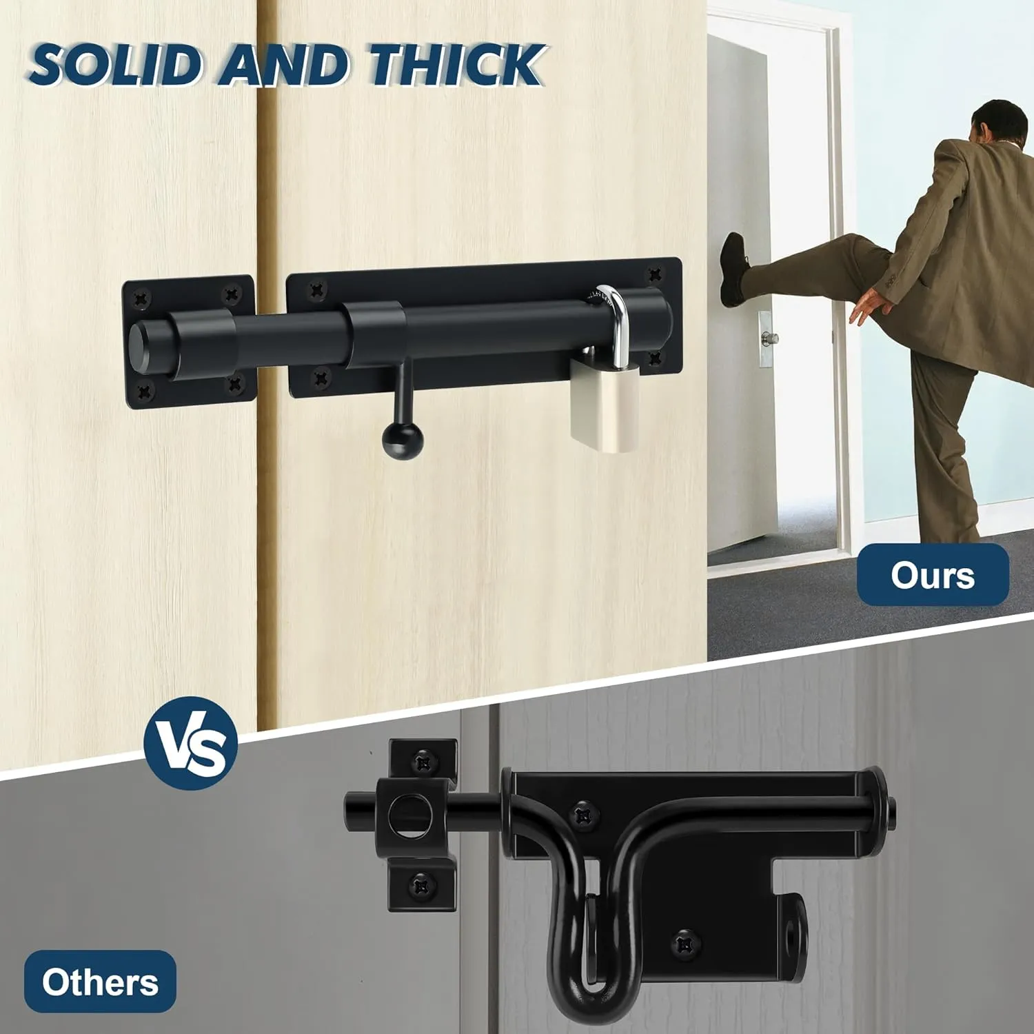Alise 8inch Barrel Bolt Latch, Slide Bolt Latch, Heavy Solid 304 Stainless Steel Slide Lock for Fence/Wooden/Barn Door/Interior/Outdoor,Matte Black