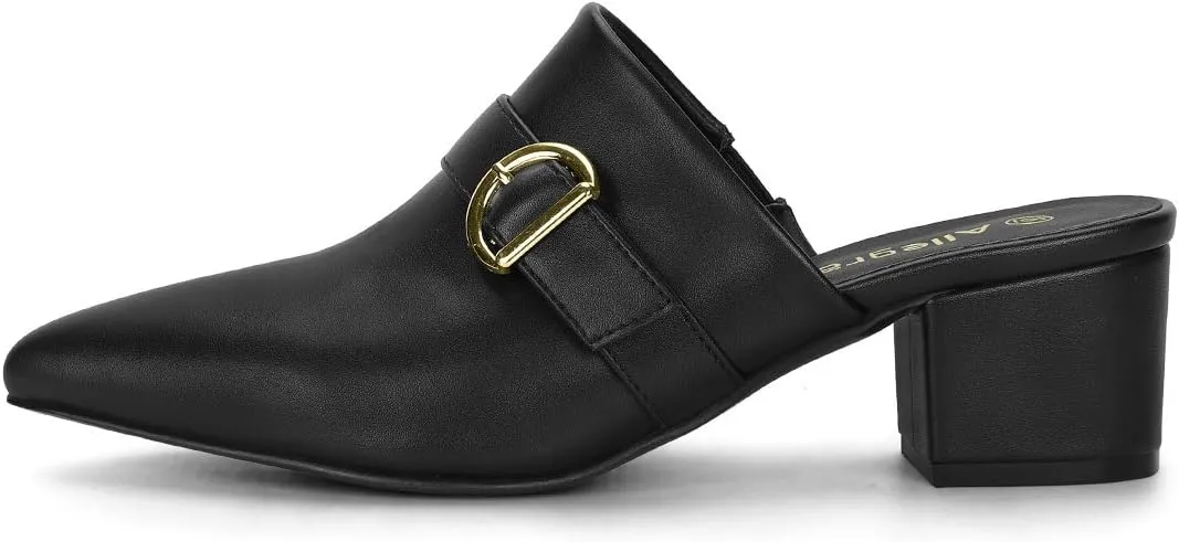 Allegra K Women's Pointed Toe Slip on Block Heel Sandals Mules