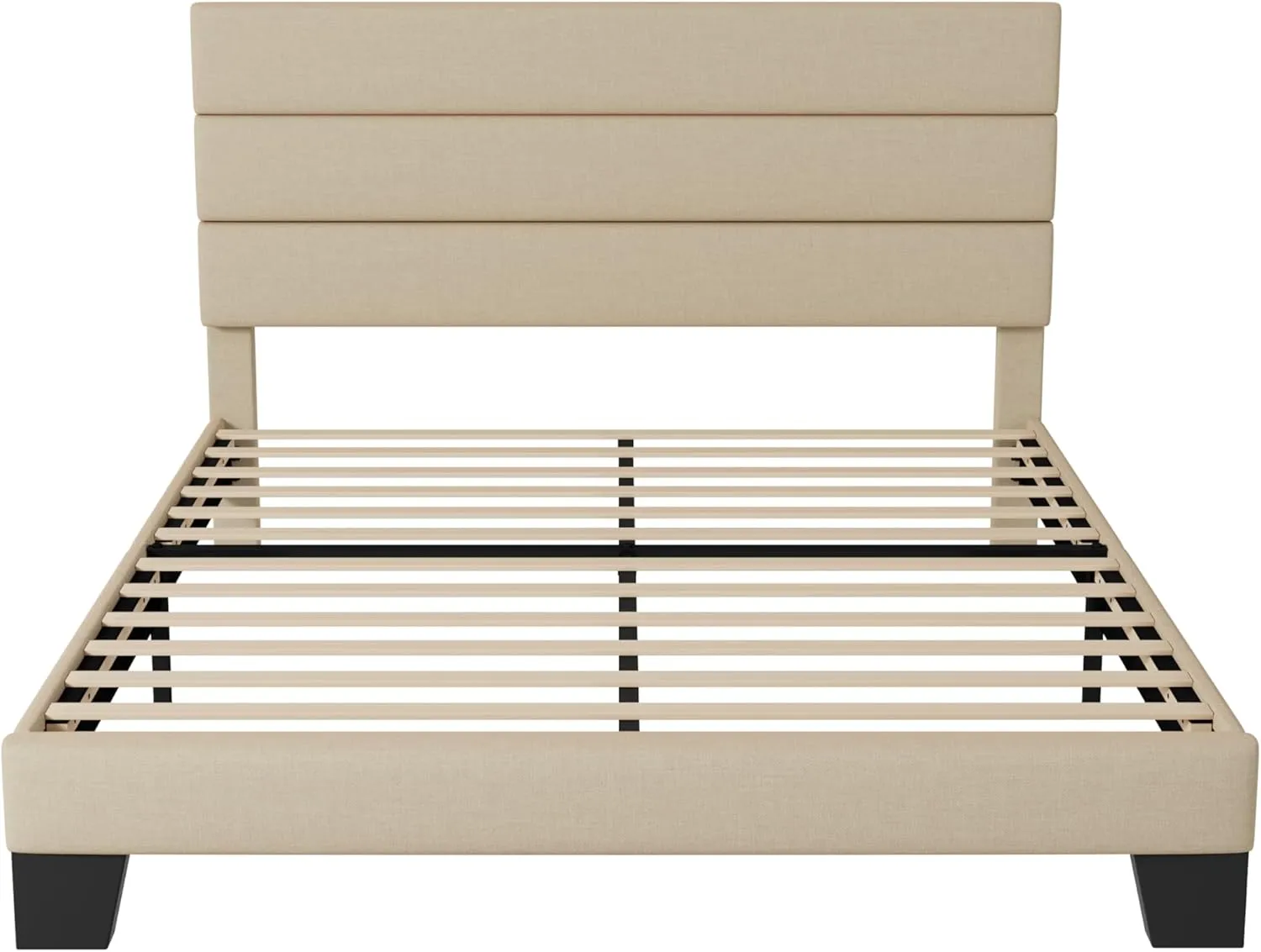Allewie Queen Size Platform Bed Frame with Fabric Upholstered Headboard and Wooden Slats Support, Fully Upholstered Mattress Foundation/No Box Spring Needed/Easy Assembly, Beige