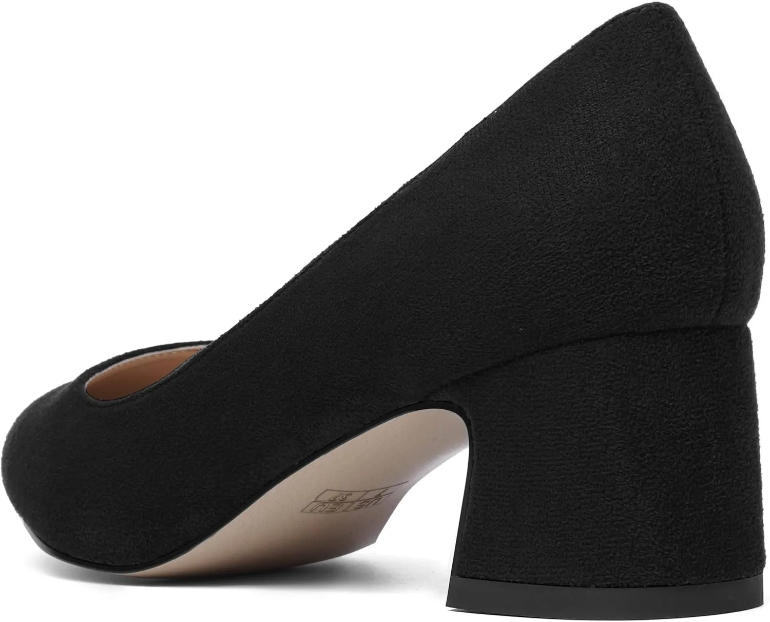 AMBELIGHT Womens Block Office Slip On Casual Suede Pointed Toe Chunky Low Heel Pumps Shoes 2 Inch