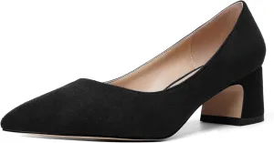 AMBELIGHT Womens Block Office Slip On Casual Suede Pointed Toe Chunky Low Heel Pumps Shoes 2 Inch
