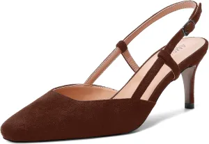 AMBELIGHT Womens Cute Office Square Toe Slingback Slip On Suede Kitten High Heel Pumps Shoes 2.5 Inch