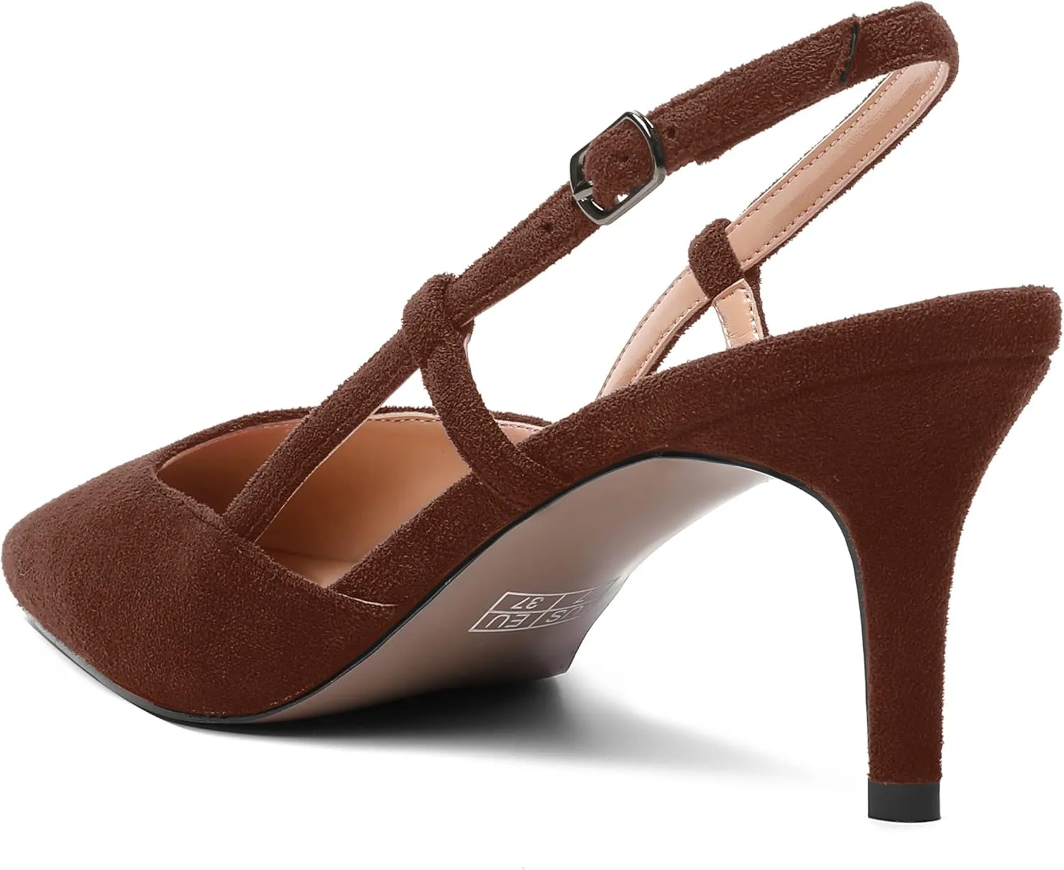 AMBELIGHT Womens Cute Office Square Toe Slingback Slip On Suede Kitten High Heel Pumps Shoes 2.5 Inch