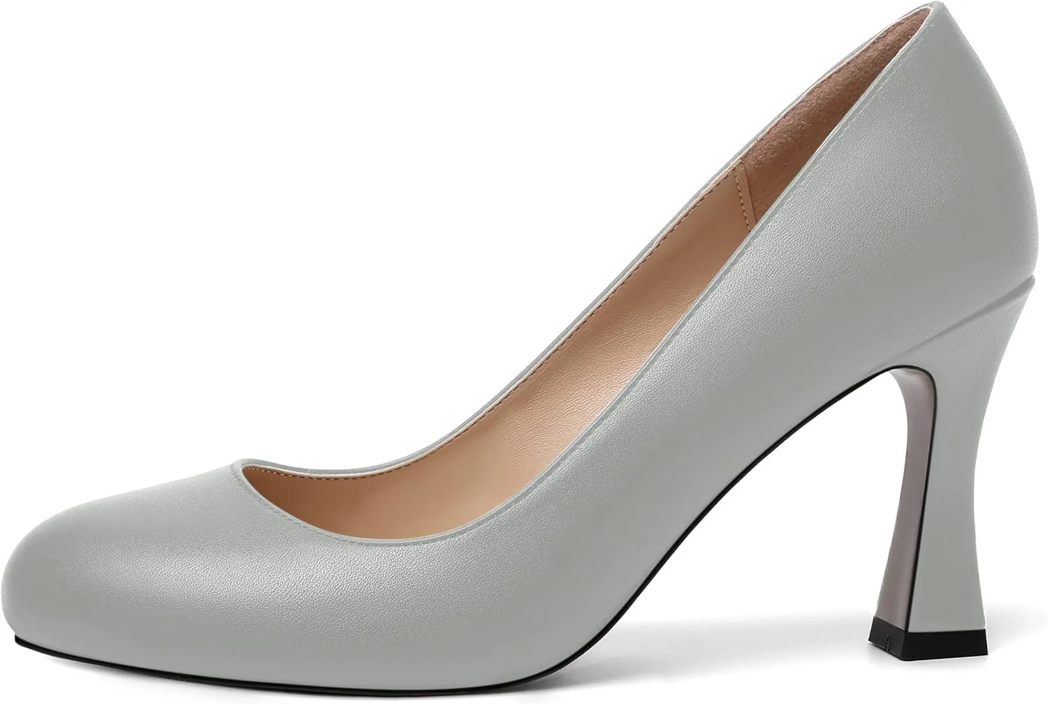AMBELIGHT Womens Matte Solid Slip On Casual Evening Fashion Round Toe Chunky High Heel Pumps Shoes 3.3 Inch