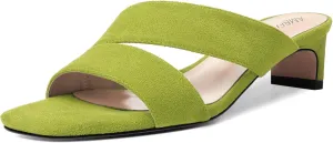 AMBELIGHT Womens Solid Slip On Suede Square Toe Indoor Fashion Chunky Low Heel Sandals 1.5 Inch