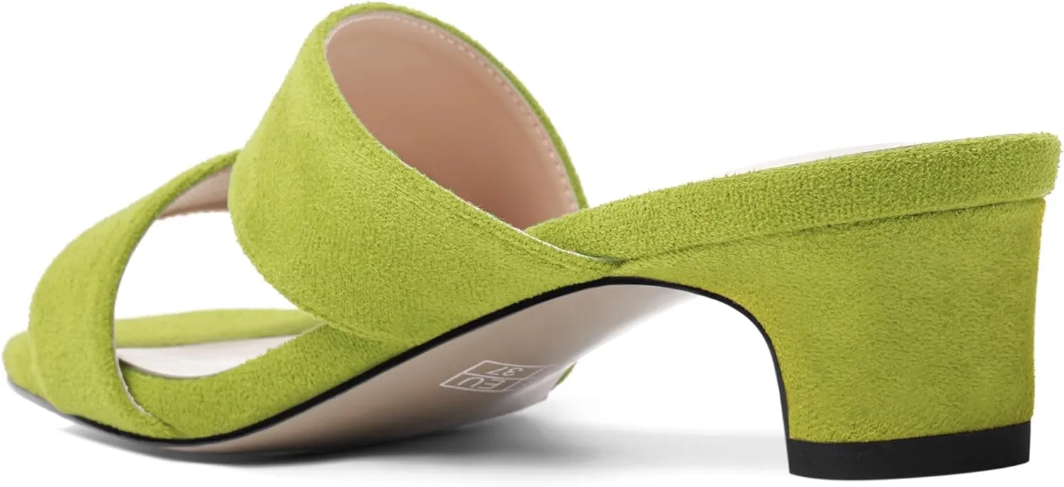 AMBELIGHT Womens Solid Slip On Suede Square Toe Indoor Fashion Chunky Low Heel Sandals 1.5 Inch