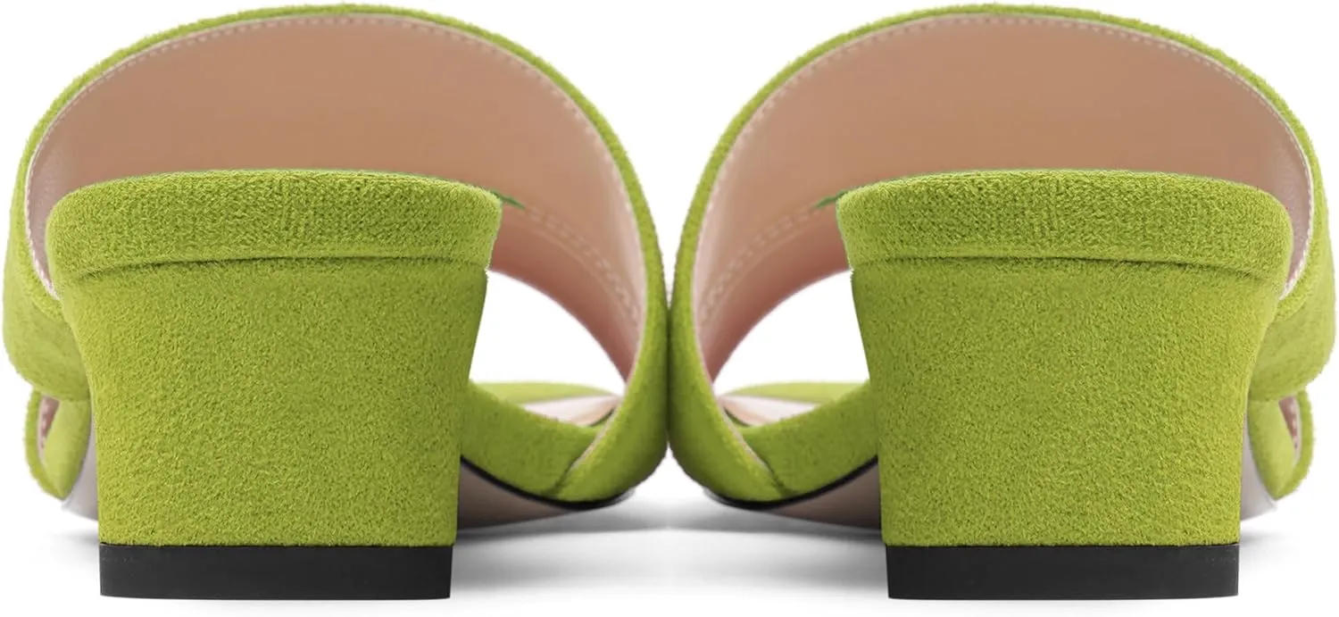 AMBELIGHT Womens Solid Slip On Suede Square Toe Indoor Fashion Chunky Low Heel Sandals 1.5 Inch