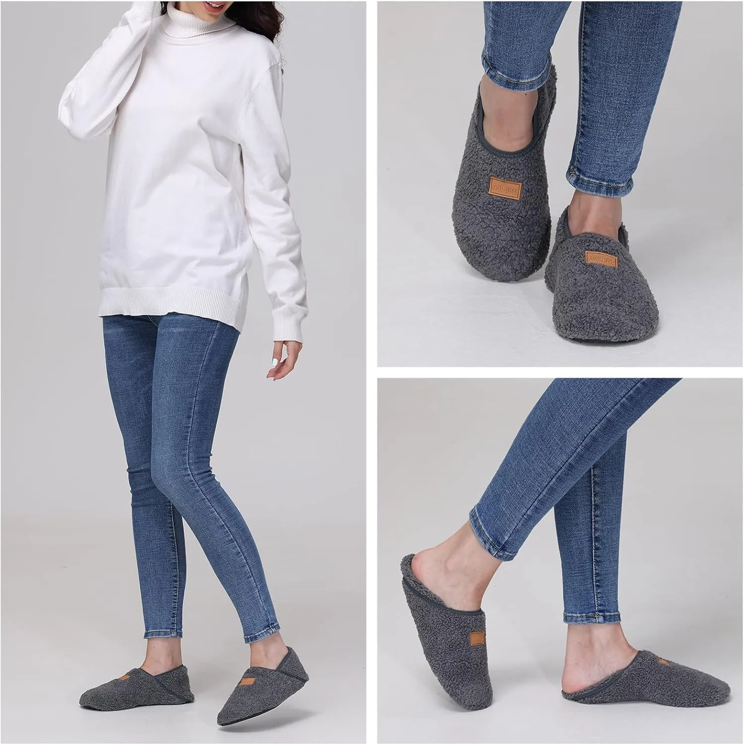 ANLUKE Slipper for Women Men Slipper Socks Fuzzy House Shoes Rubber Sole Slip On Soft-Lightweight Non Slip Indoor/Outdoor