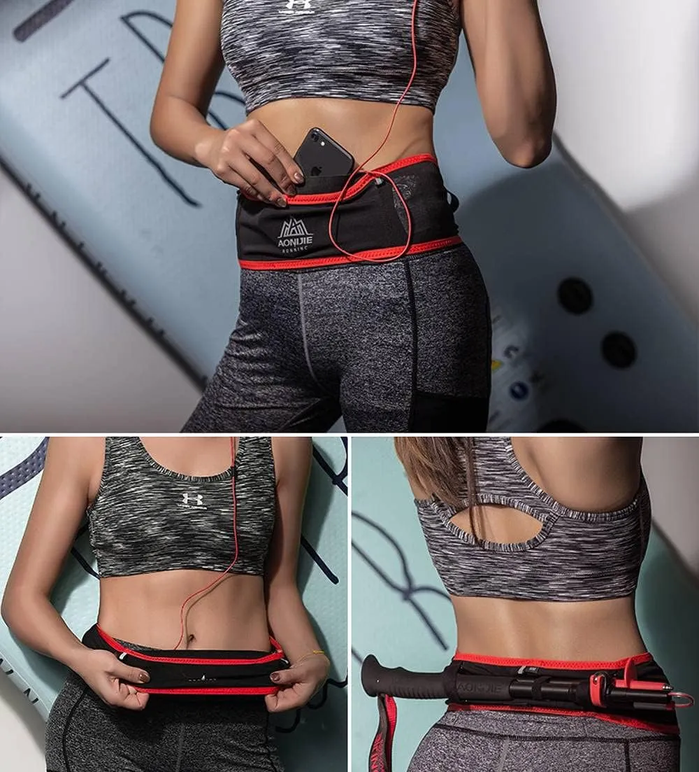 AONIJIE Running Belt Fanny Pack with 250ml Soft Water Bottle Flask for Women Men, Moisture Wicking Waist Pack Great for Marathon Climbing Jogging Cycling, for 6.8in Mobile Phone (Full Black: M/L)