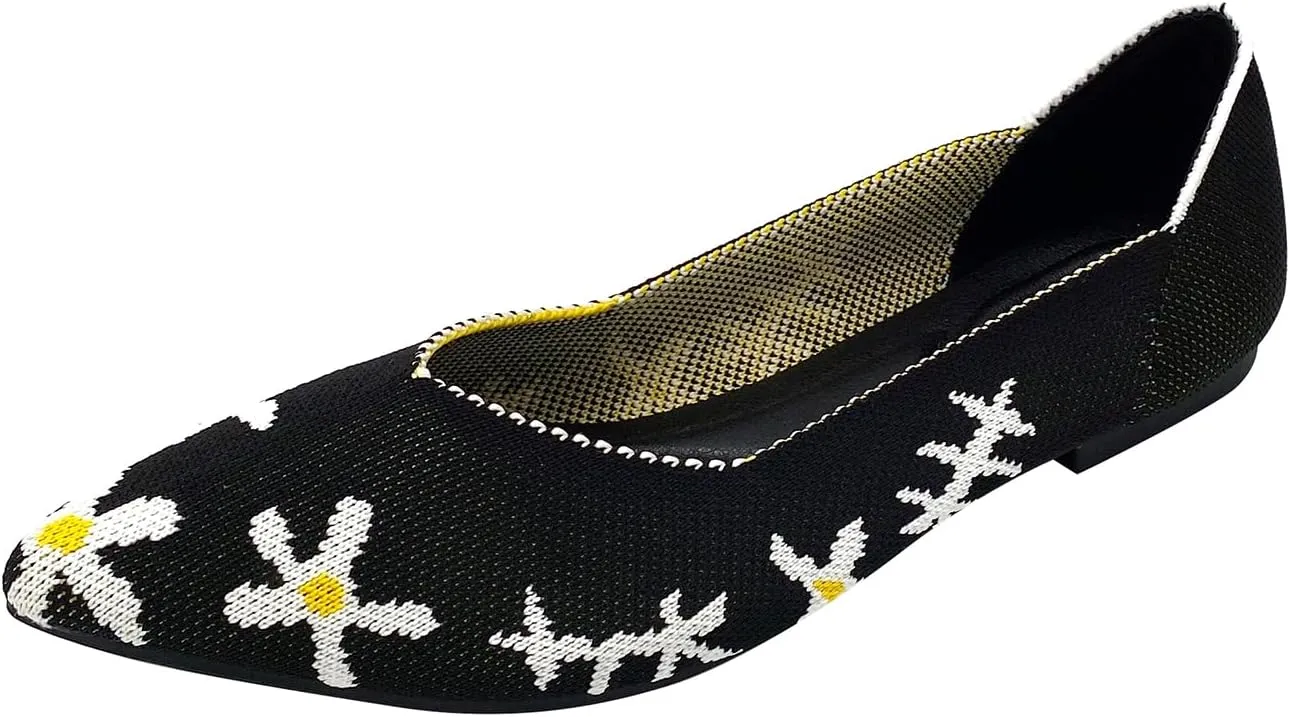 AOQUNFS Women's Ballet Flats Slip On Casual Pointed Toe Knit Flats Dressy Soft Walking Flats Shoes for Daily