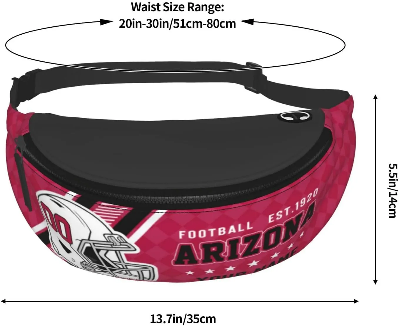 Arizona Waist Bag Adjustable Football Belt Bag Personalized Custom Fanny Pack Sports Hiking Running Belt Waist Pack for Women Men Fans Gifts
