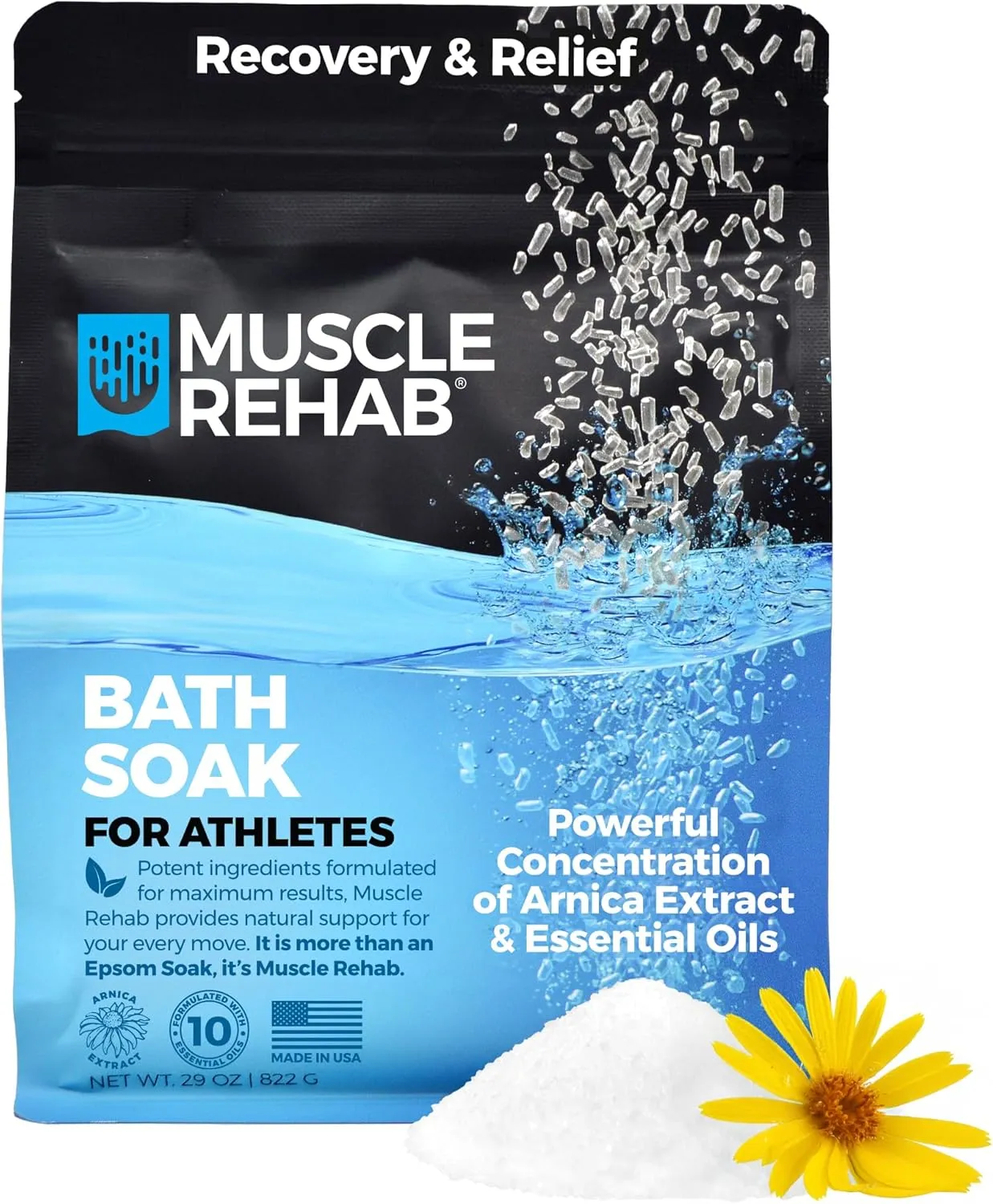 Arnica Infused USP Epsom Salts for Soaking for Pain- 29oz Bag Muscle Recovery Magnesium Bath Soak with Essential Oils, and Turmeric - Hydrating Bath Soak-Magnesium Body Soak